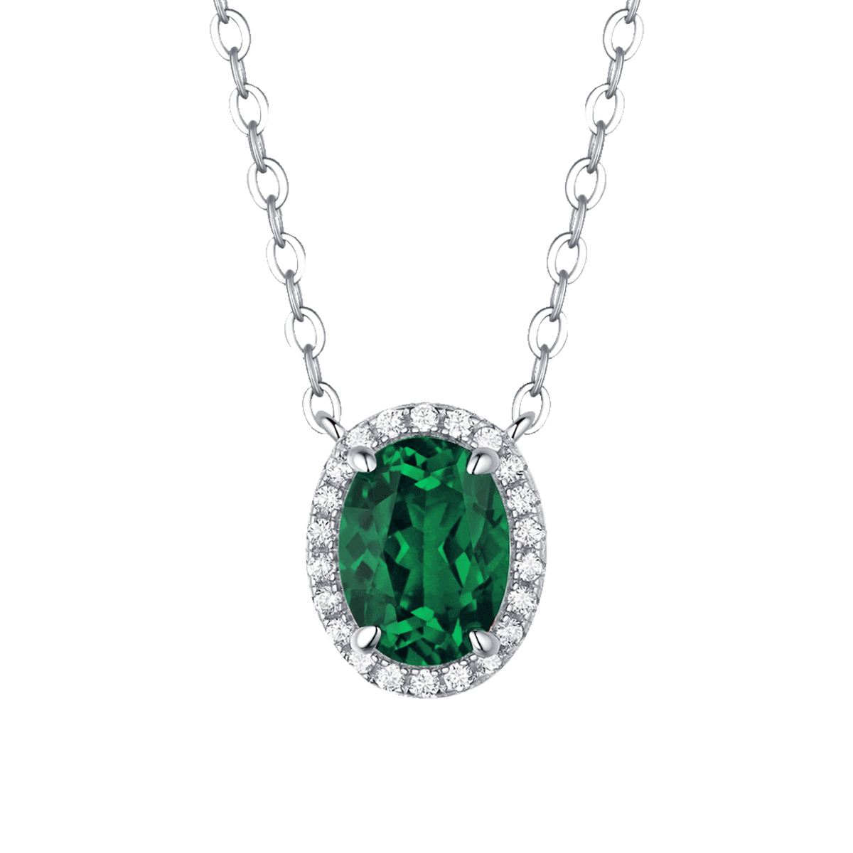 XSN0092培育彩宝S925银镀白金Necklace蛋形1.5ct