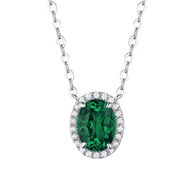XSN0092培育彩宝S925银镀白金Necklace蛋形1.5ct