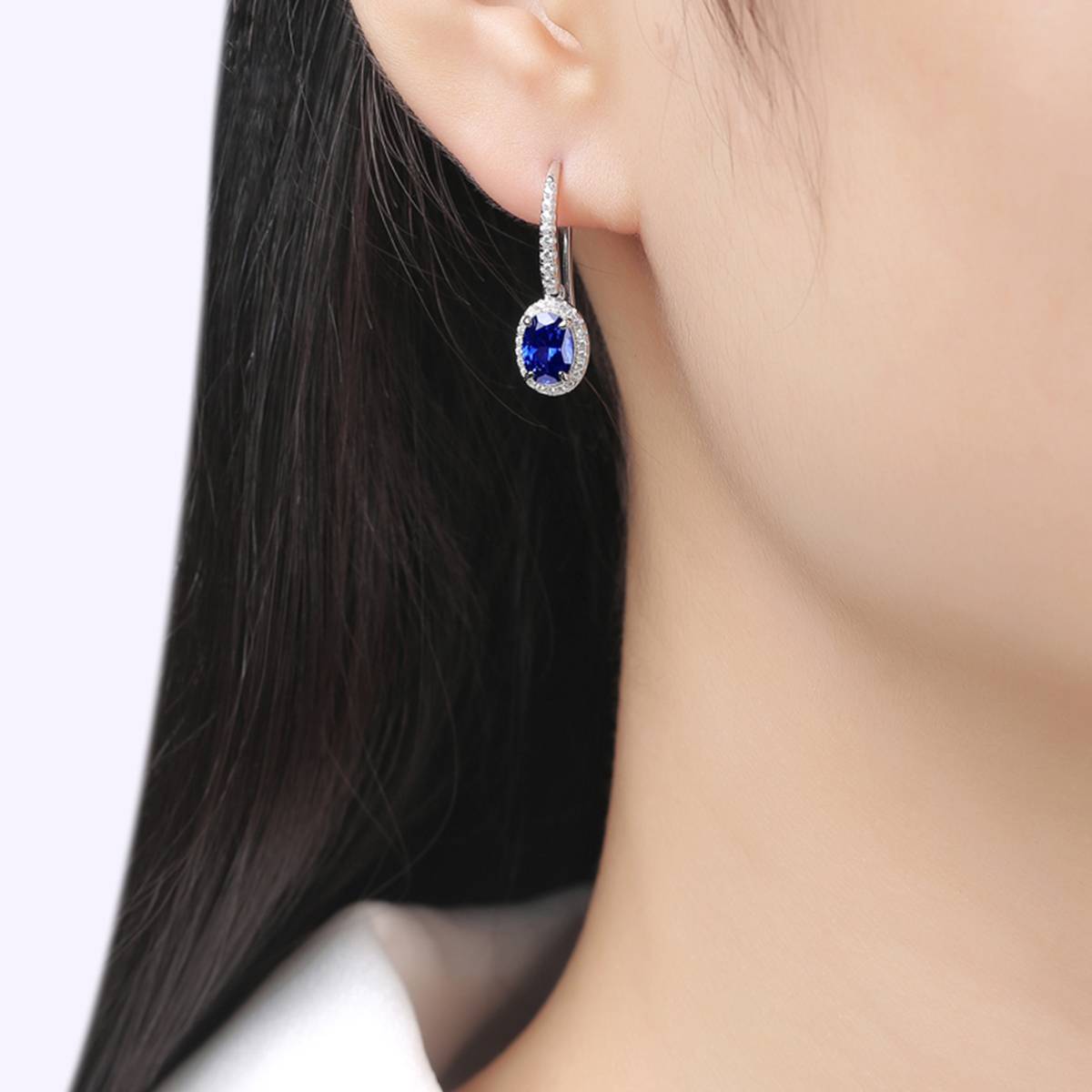 XSE0101培育彩宝S925银镀白金耳环蛋形1.0ct