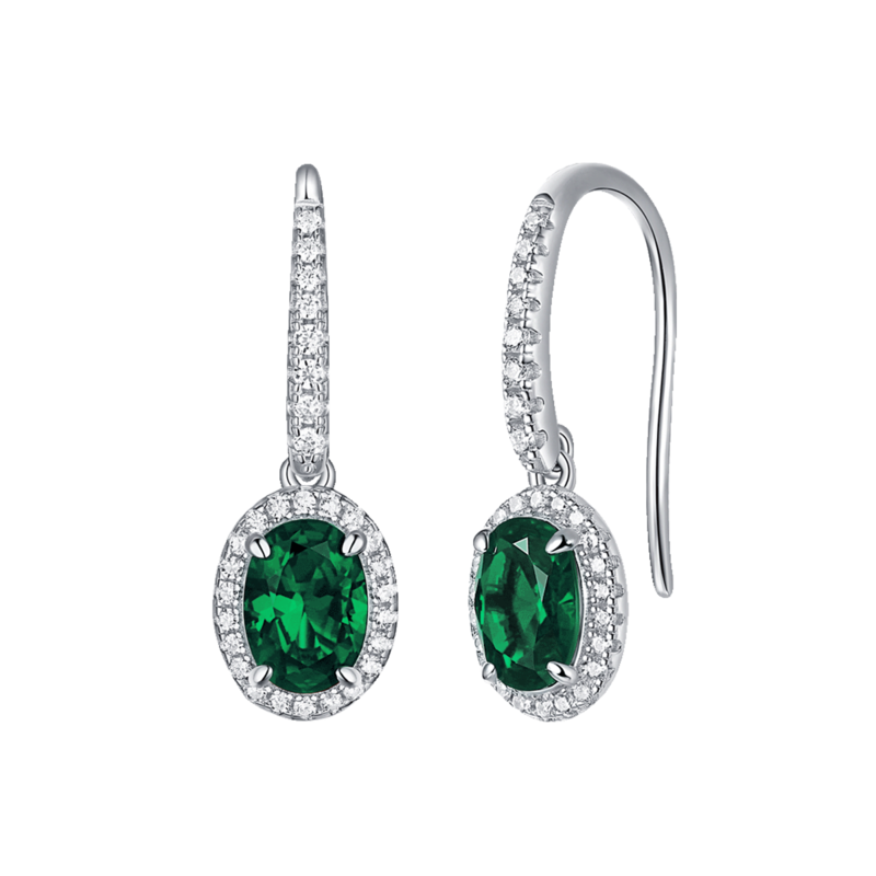 XSE0101培育彩宝S925银镀白金耳环蛋形1.0ct