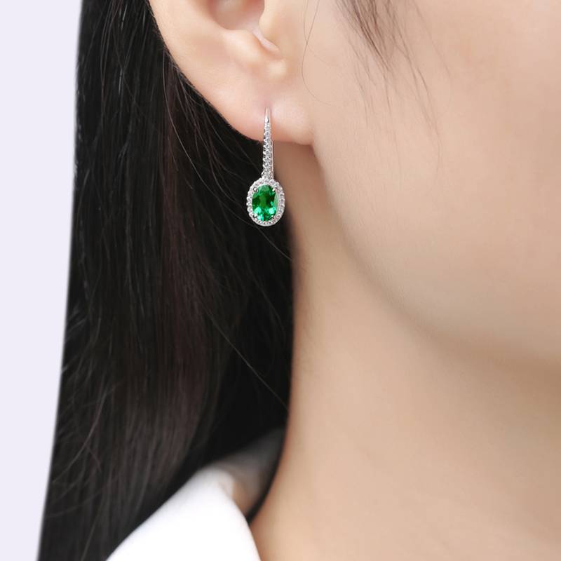 XSE0101培育彩宝S925银镀白金耳环蛋形1.0ct