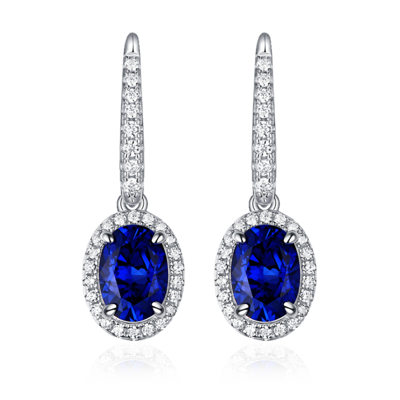 XSE0101培育彩宝S925银镀白金耳环蛋形1.0ct