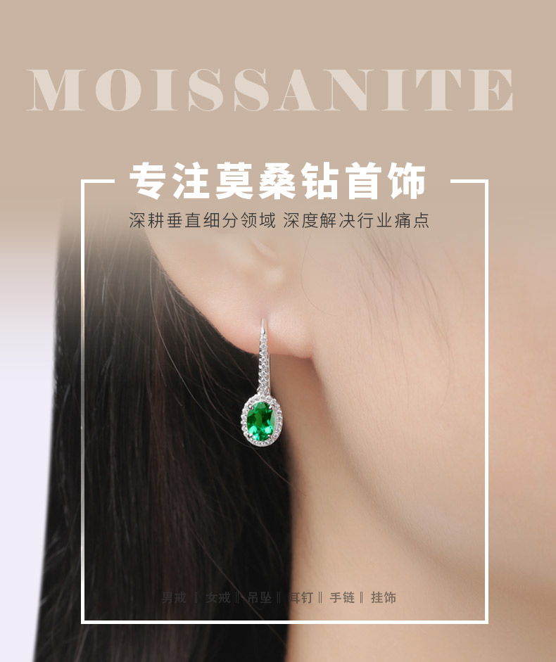 XSE0101培育彩宝S925银镀白金耳环蛋形1.0ct - 1