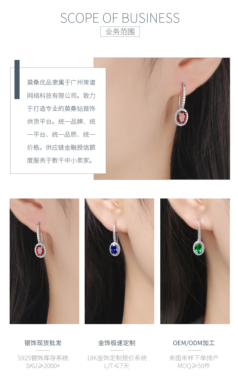 XSE0101培育彩宝S925银镀白金耳环蛋形1.0ct - 3