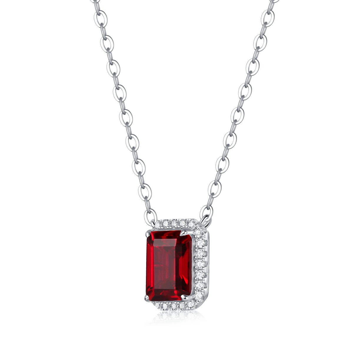 XSN0098培育彩宝S925银镀白金Necklace长方形1.5ct
