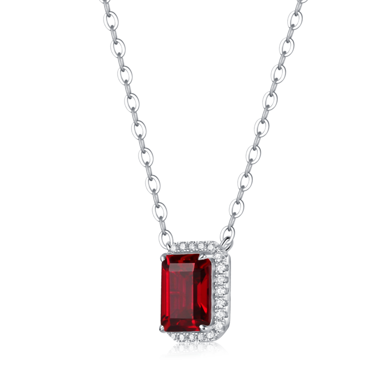 XSN0098培育彩宝S925银镀白金Necklace长方形1.5ct
