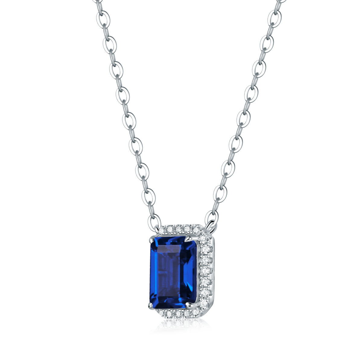 XSN0098培育彩宝S925银镀白金Necklace长方形1.5ct