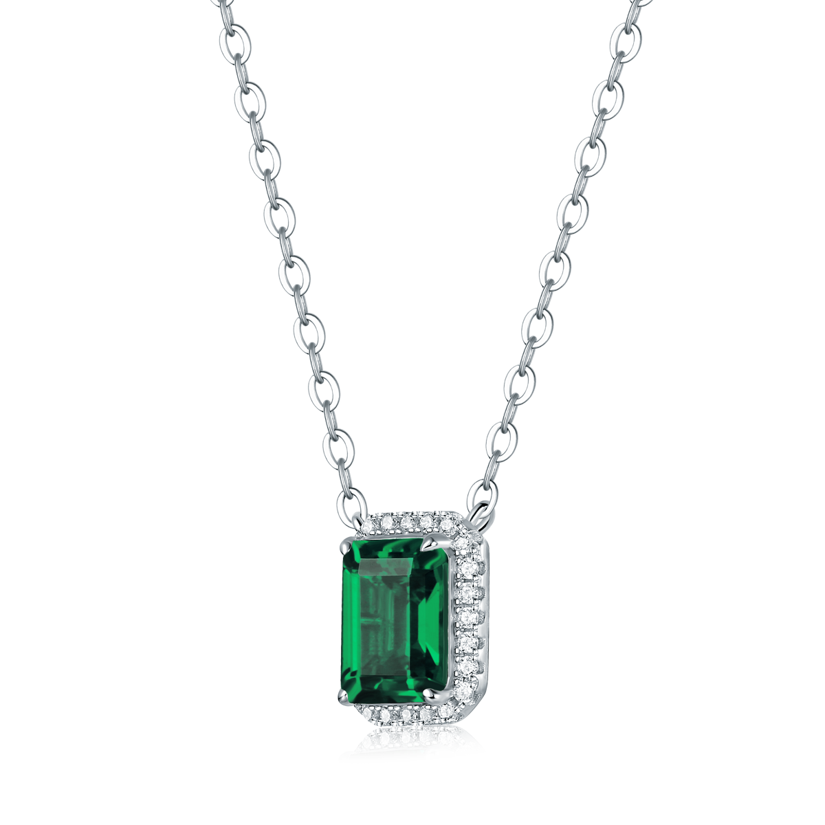 XSN0098培育彩宝S925银镀白金Necklace长方形1.5ct