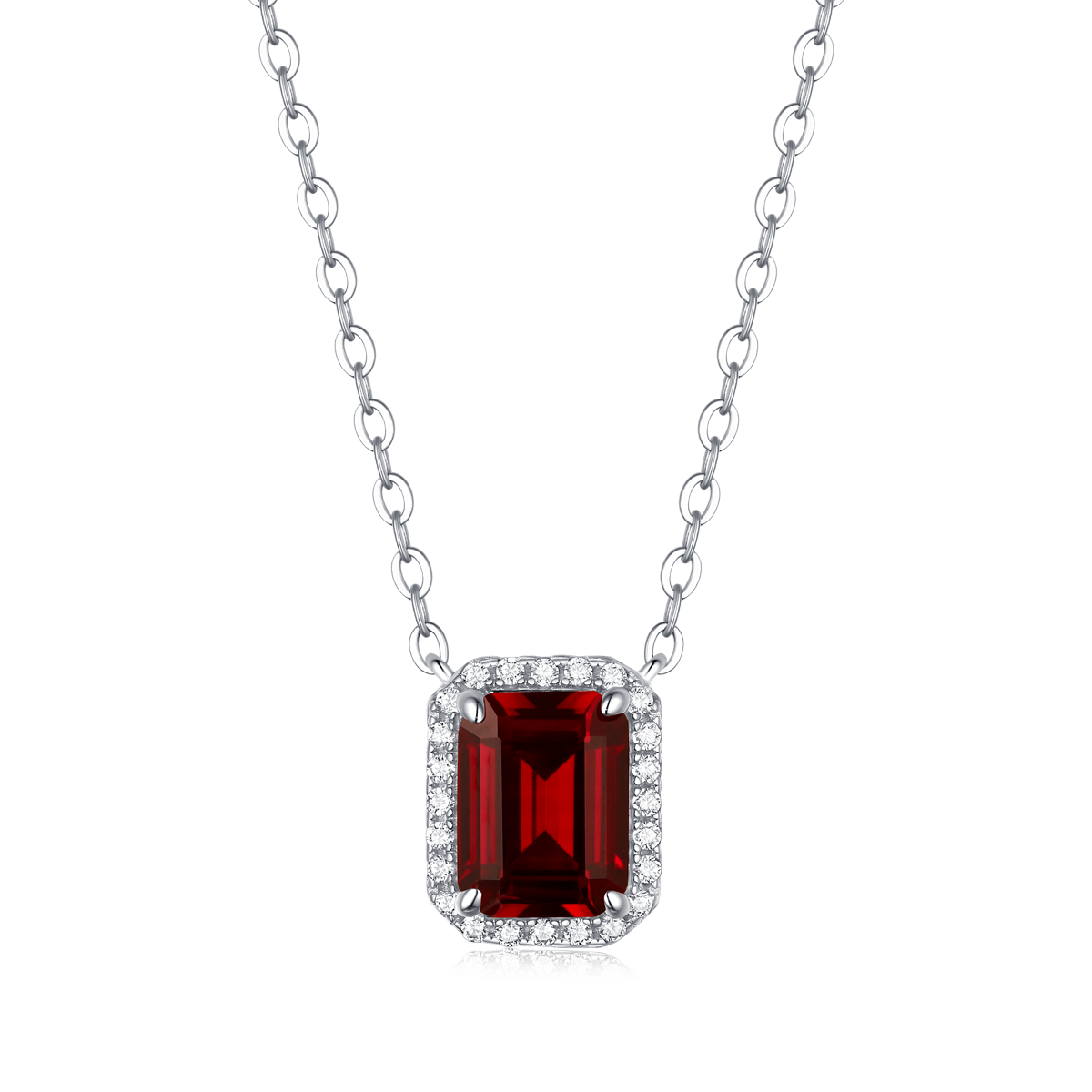 XSN0098培育彩宝S925银镀白金Necklace长方形1.5ct