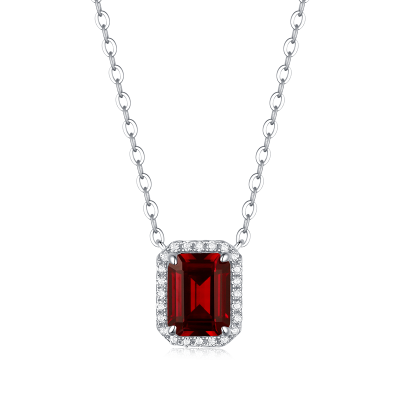 XSN0098培育彩宝S925银镀白金Necklace长方形1.5ct