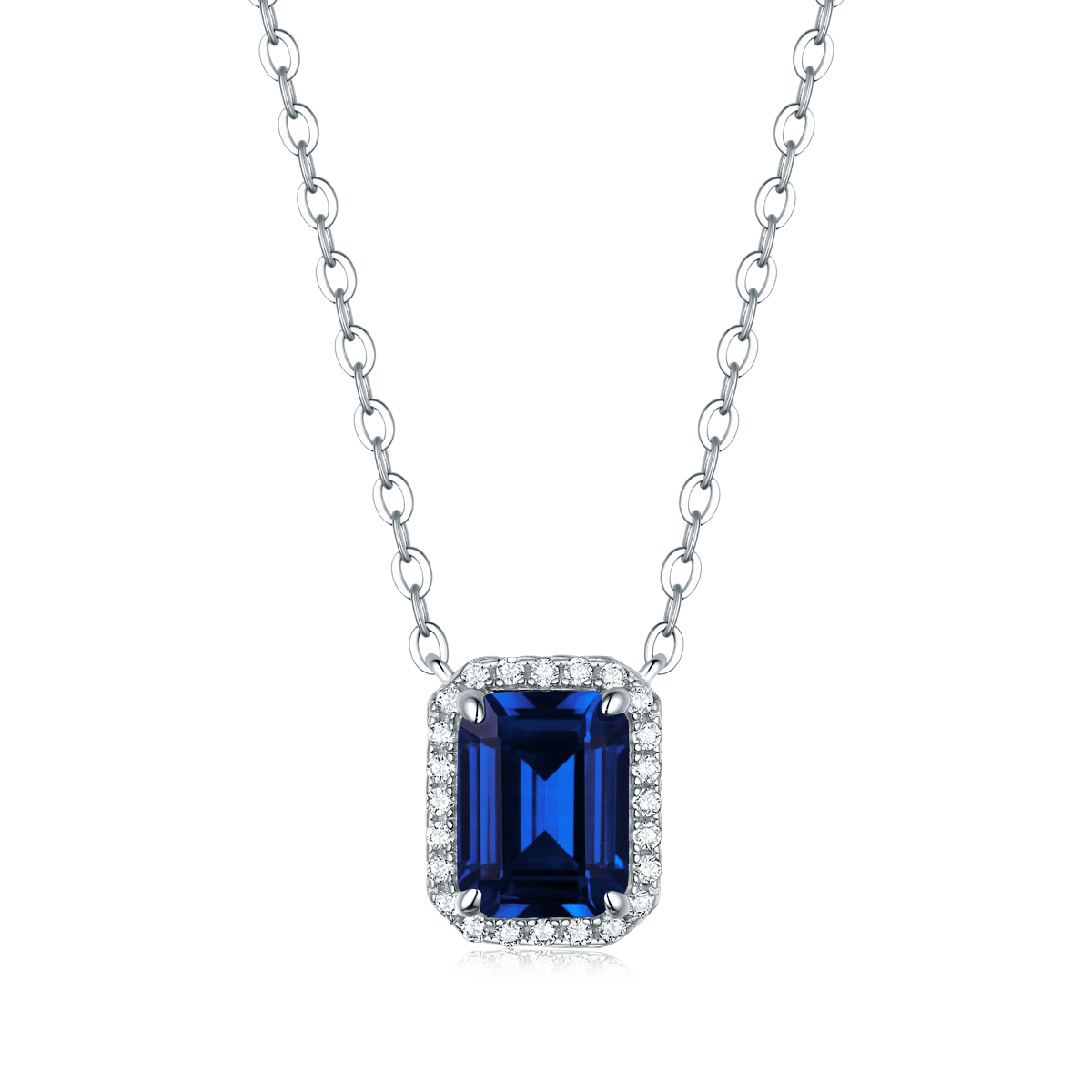 XSN0098培育彩宝S925银镀白金Necklace长方形1.5ct
