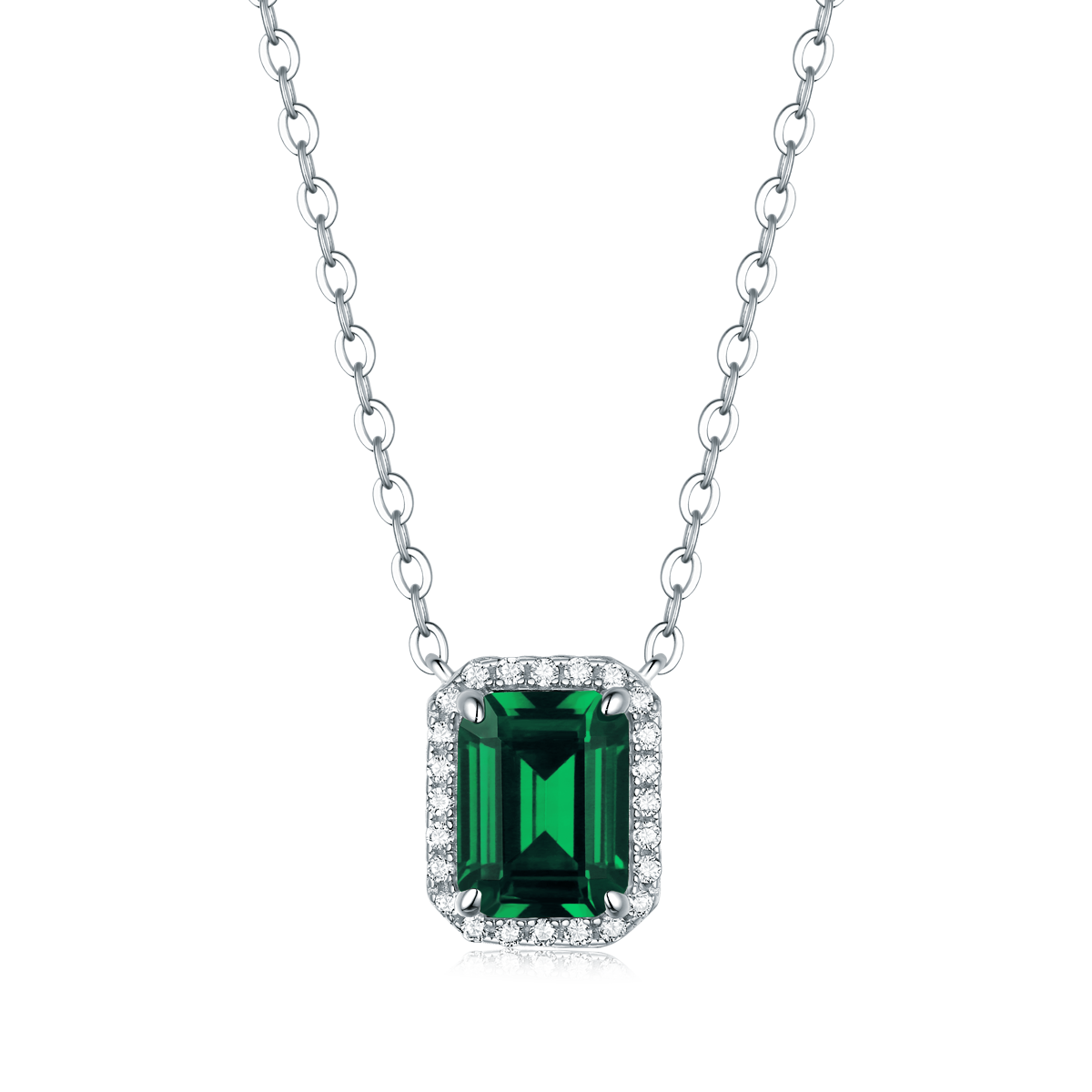 XSN0098培育彩宝S925银镀白金Necklace长方形1.5ct