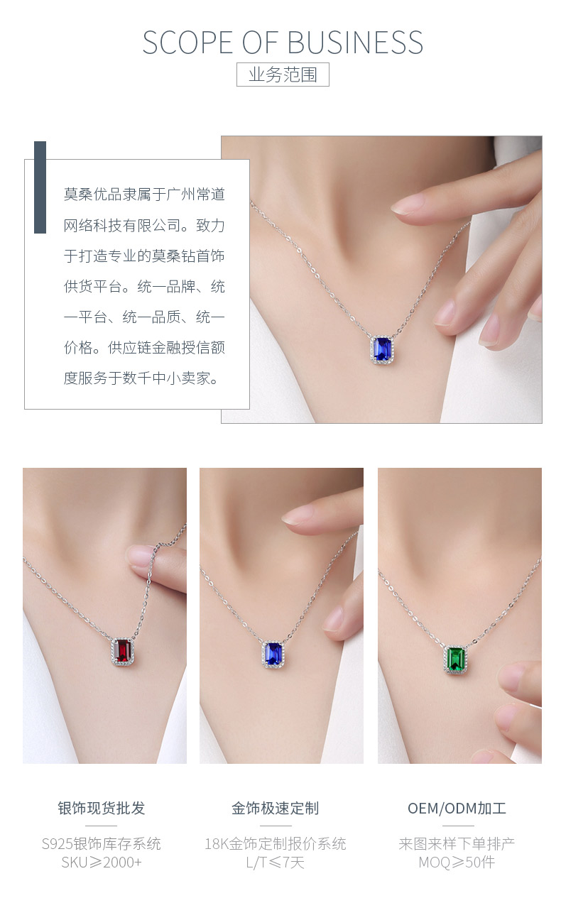 XSN0098培育彩宝S925银镀白金项链长方形1.5ct - 3