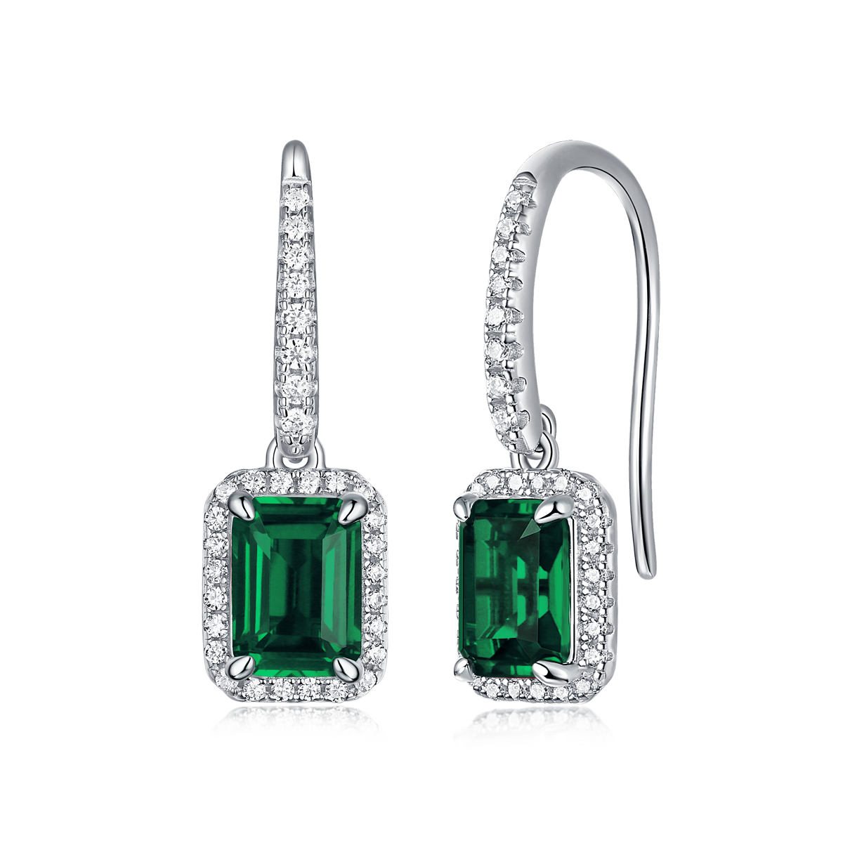 XSE0104培育彩宝S925银镀白金耳环长方形1.0ct