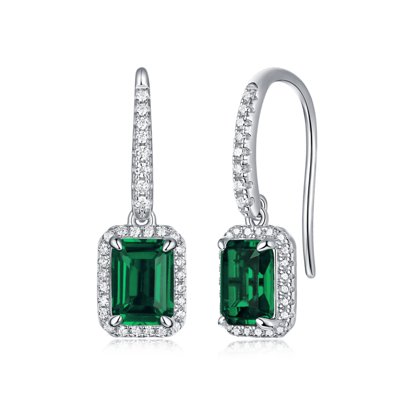 XSE0104培育彩宝S925银镀白金耳环长方形1.0ct
