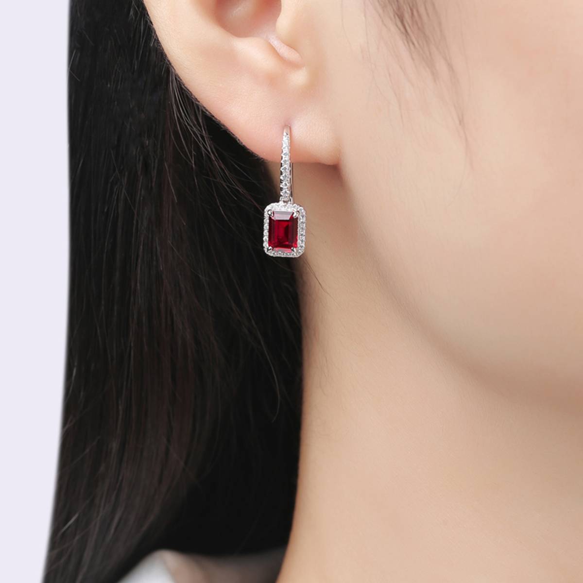 XSE0104培育彩宝S925银镀白金耳环长方形1.0ct