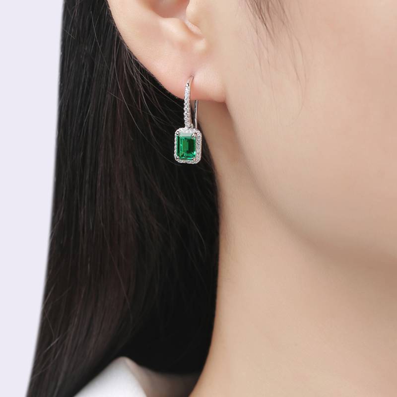 XSE0104培育彩宝S925银镀白金耳环长方形1.0ct