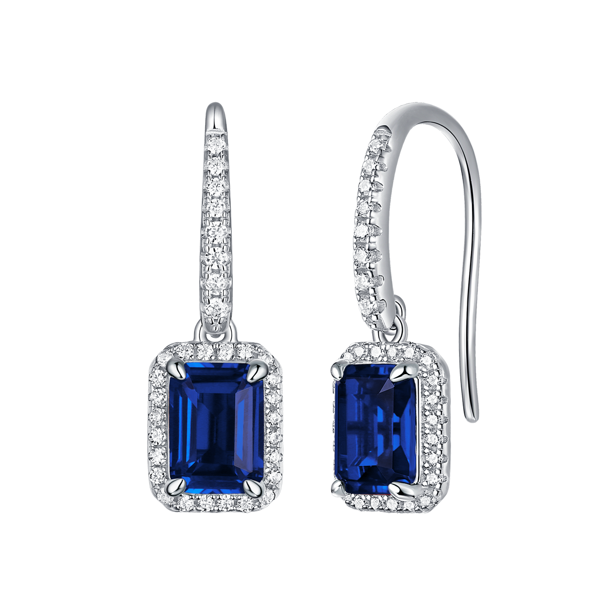 XSE0104培育彩宝S925银镀白金耳环长方形1.0ct