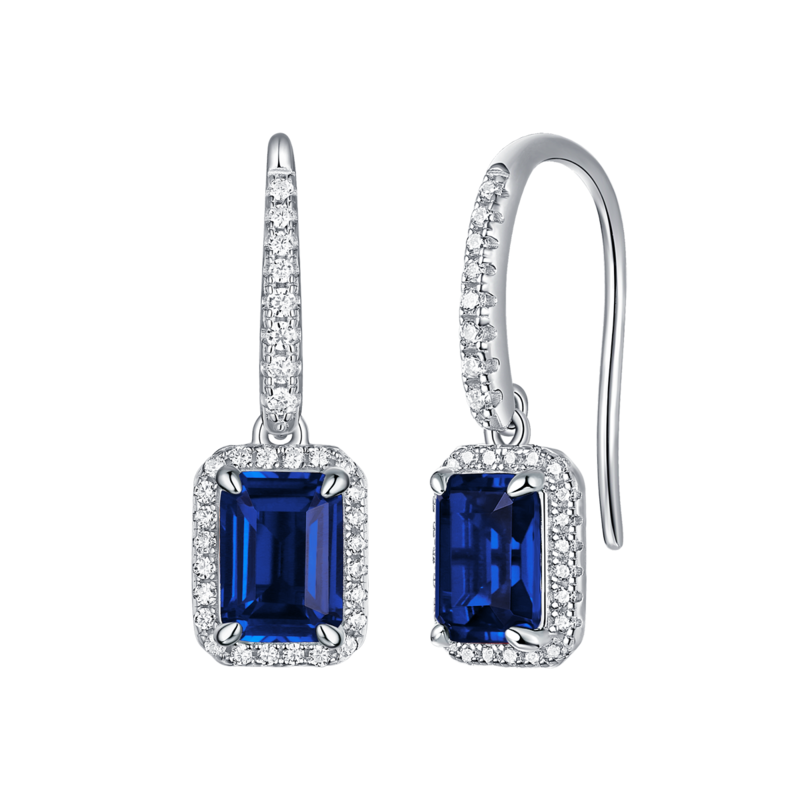 XSE0104培育彩宝S925银镀白金耳环长方形1.0ct