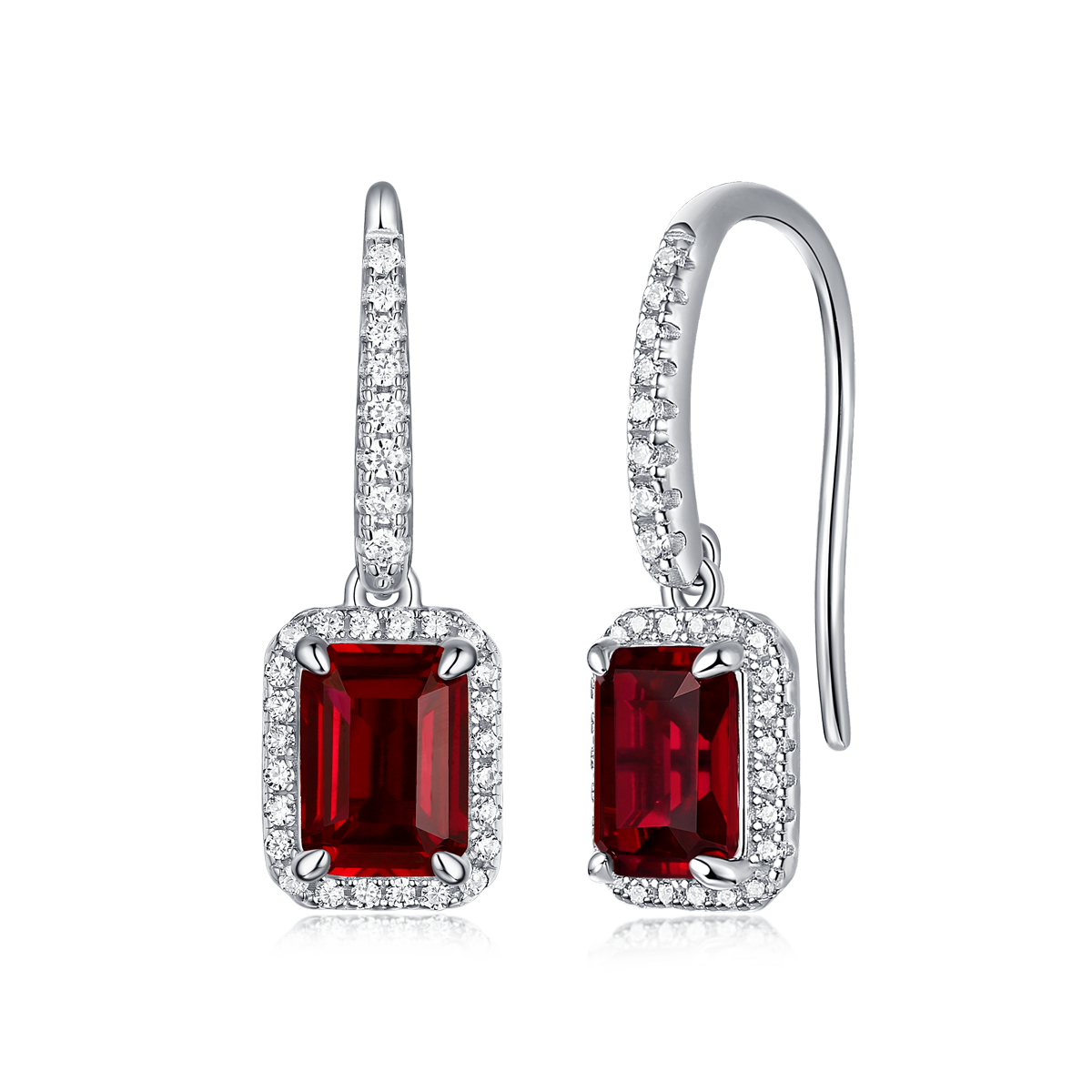 XSE0104培育彩宝S925银镀白金耳环长方形1.0ct