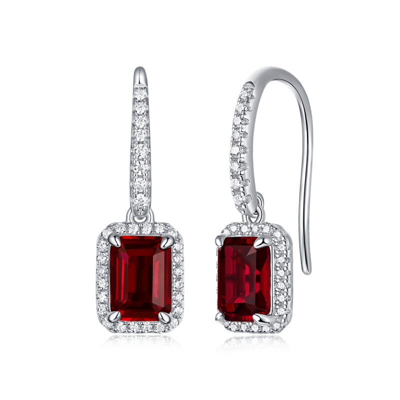 XSE0104培育彩宝S925银镀白金耳环长方形1.0ct