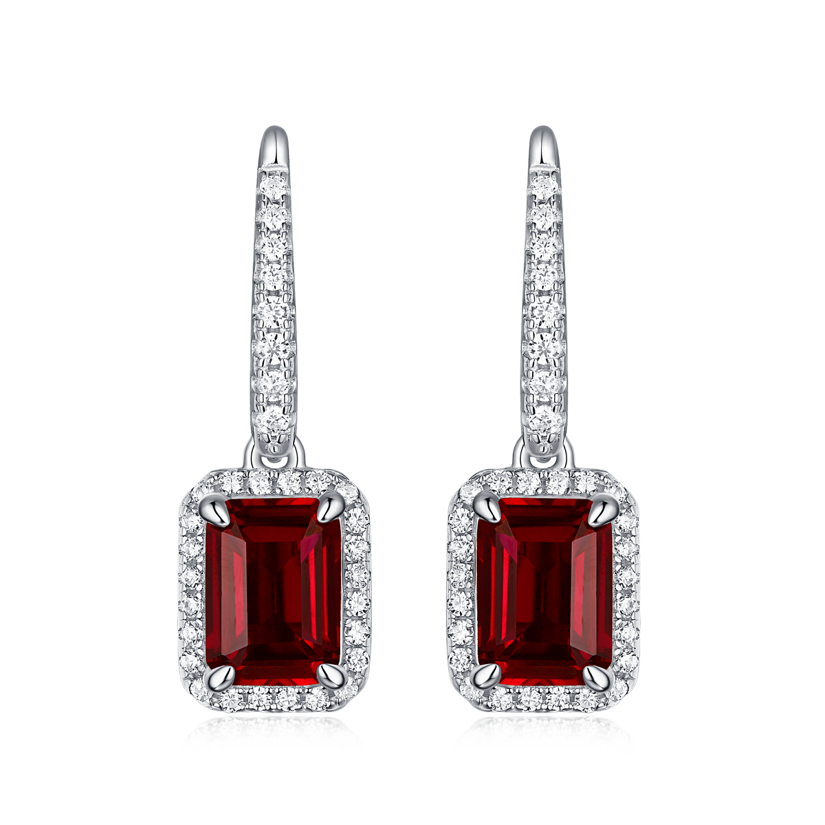 XSE0104培育彩宝S925银镀白金耳环长方形1.0ct