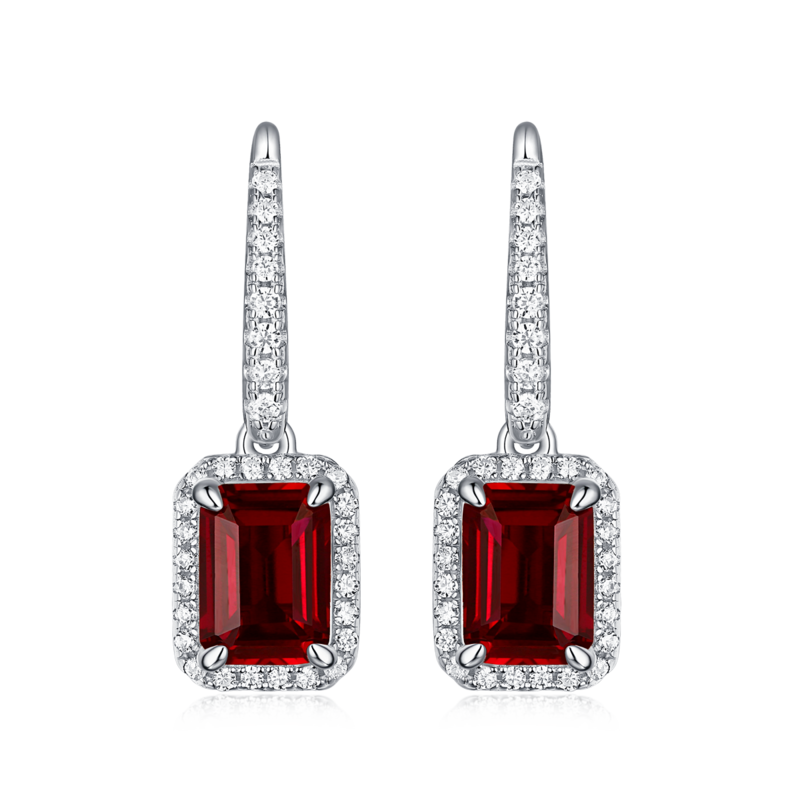 XSE0104培育彩宝S925银镀白金耳环长方形1.0ct