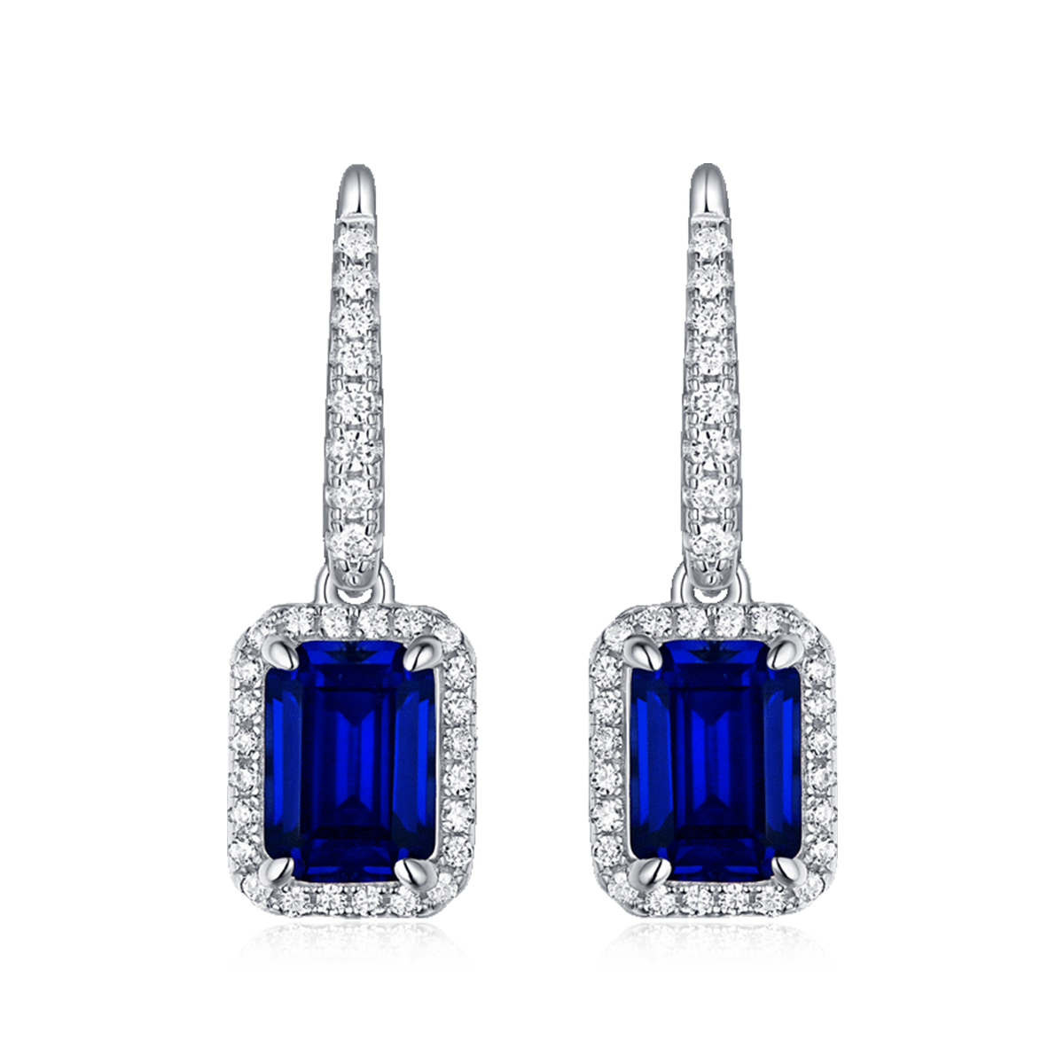 XSE0104培育彩宝S925银镀白金耳环长方形1.0ct