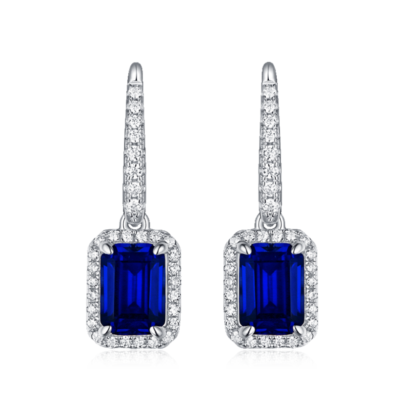XSE0104培育彩宝S925银镀白金耳环长方形1.0ct