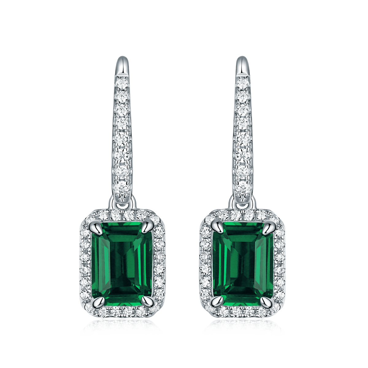 XSE0104培育彩宝S925银镀白金耳环长方形1.0ct