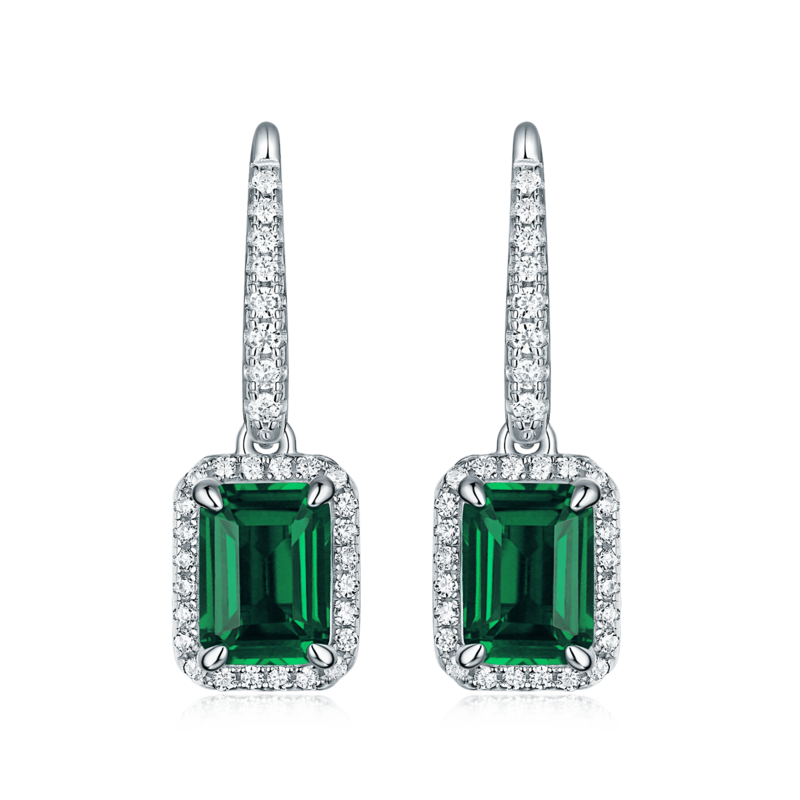 XSE0104培育彩宝S925银镀白金耳环长方形1.0ct