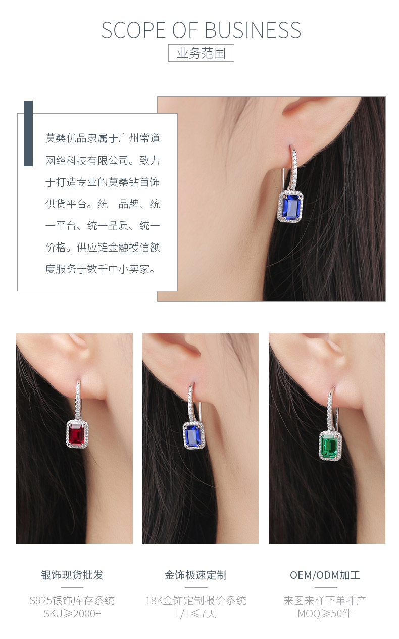 XSE0104培育彩宝S925银镀白金耳环长方形1.0ct - 3