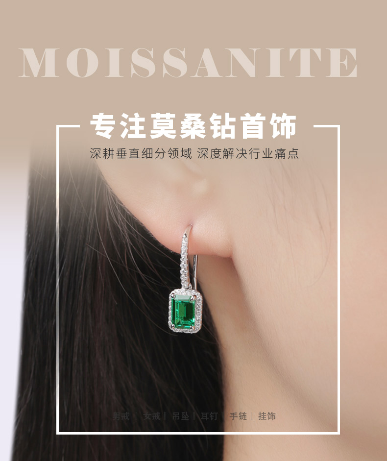 XSE0104培育彩宝S925银镀白金耳环长方形1.0ct - 1