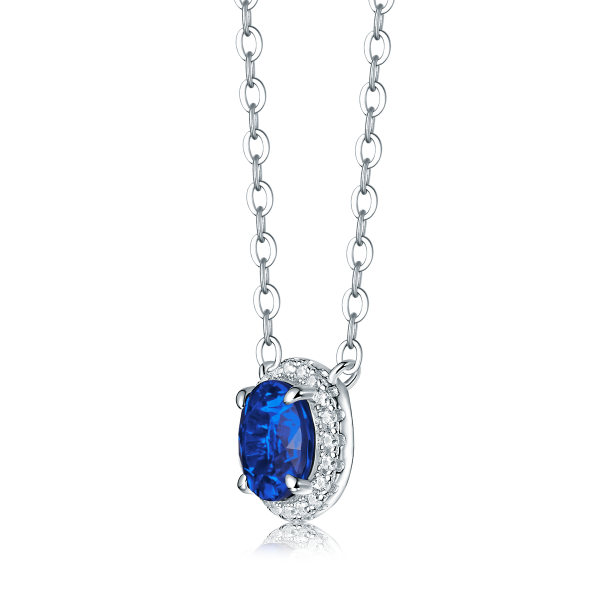 XSN0094培育彩宝S925银镀白金Necklace圆形1.0ct