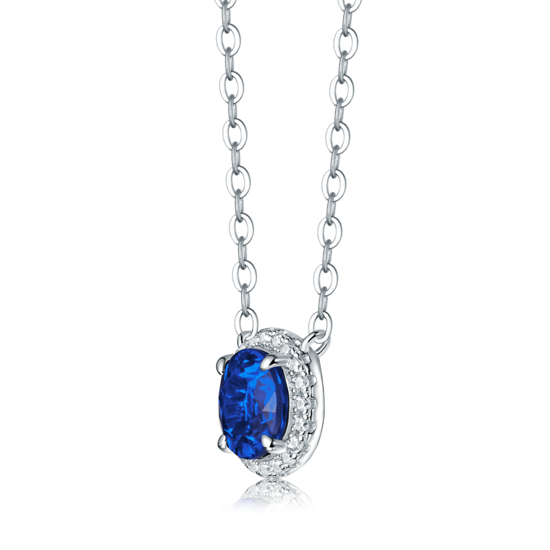 XSN0094培育彩宝S925银镀白金Necklace圆形1.0ct