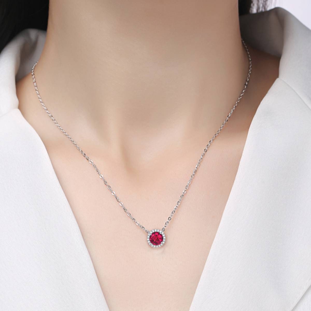 XSN0094培育彩宝S925银镀白金Necklace圆形1.0ct