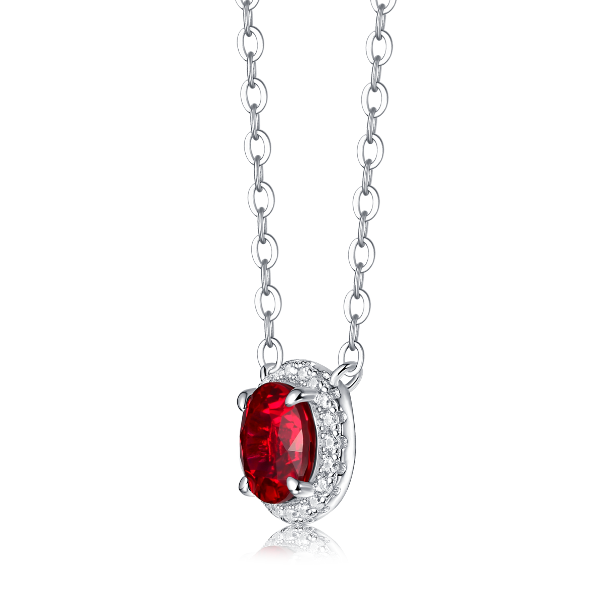 XSN0094培育彩宝S925银镀白金Necklace圆形1.0ct