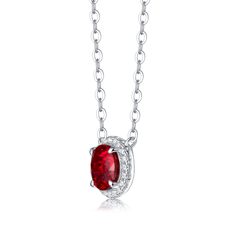 XSN0094培育彩宝S925银镀白金Necklace圆形1.0ct