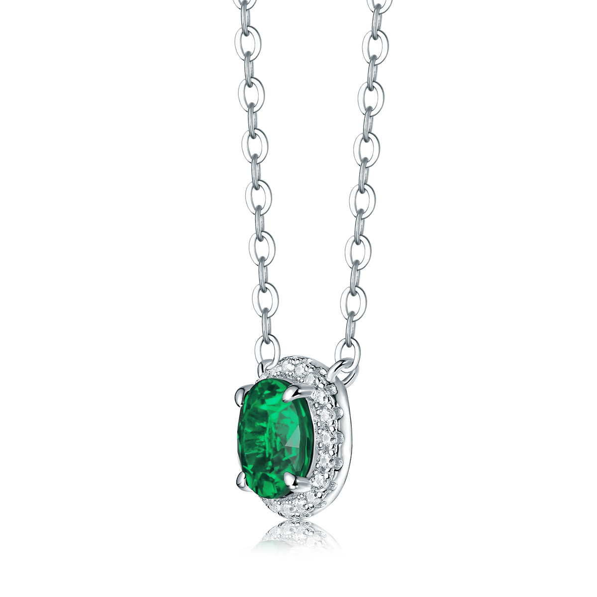 XSN0094培育彩宝S925银镀白金Necklace圆形1.0ct