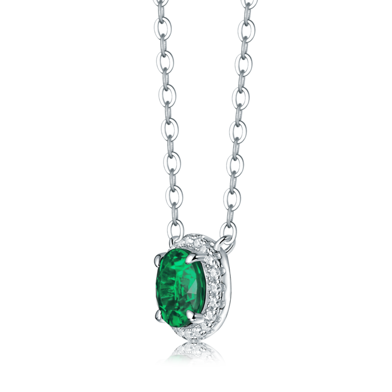 XSN0094培育彩宝S925银镀白金Necklace圆形1.0ct
