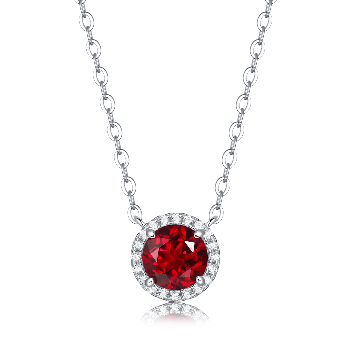 XSN0094培育彩宝S925银镀白金Necklace圆形1.0ct