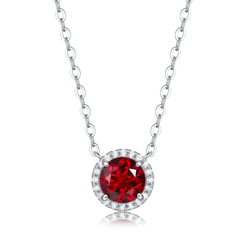 XSN0094培育彩宝S925银镀白金Necklace圆形1.0ct