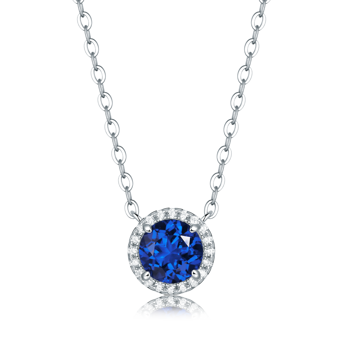 XSN0094培育彩宝S925银镀白金Necklace圆形1.0ct
