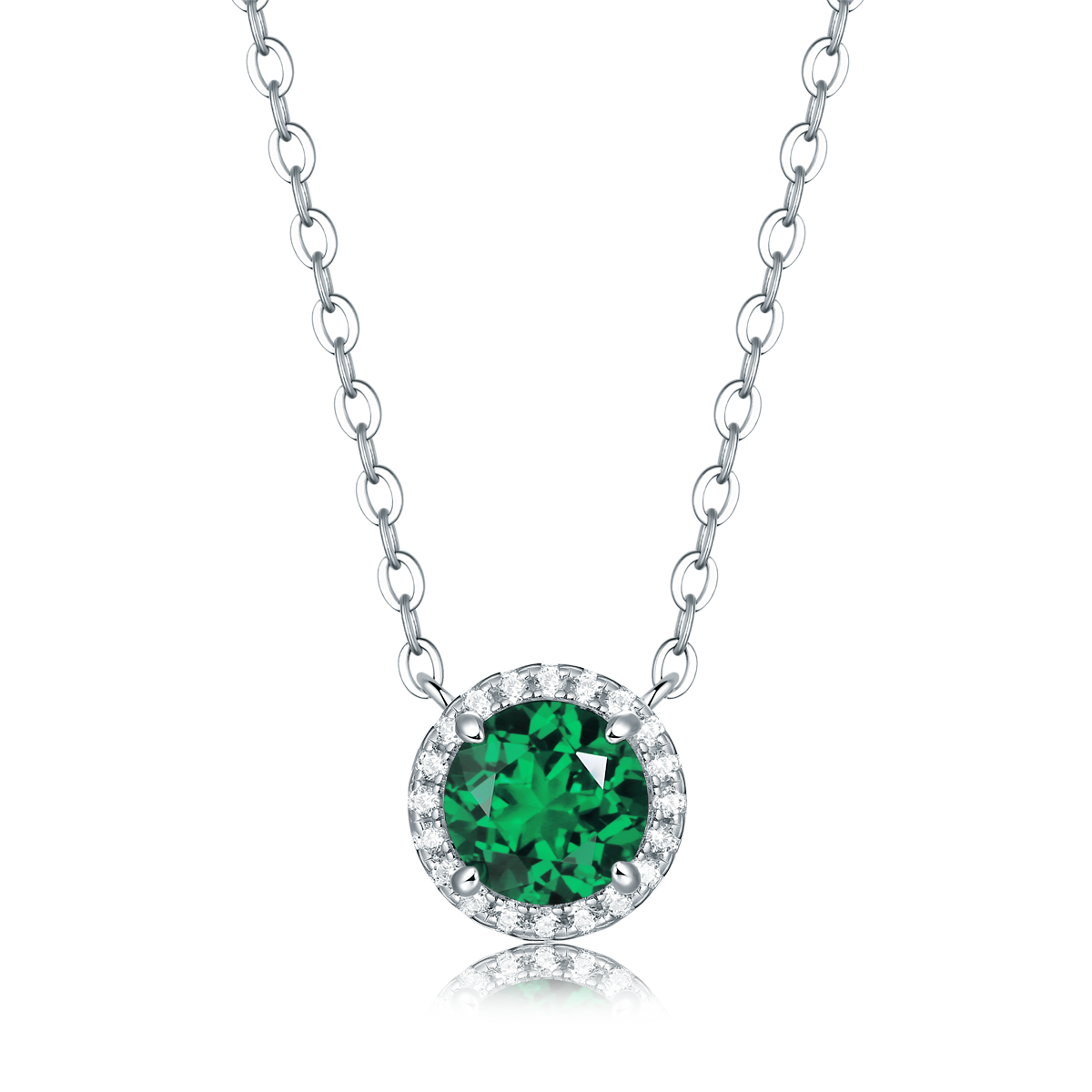 XSN0094培育彩宝S925银镀白金Necklace圆形1.0ct