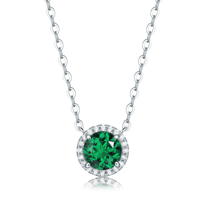 XSN0094培育彩宝S925银镀白金Necklace圆形1.0ct