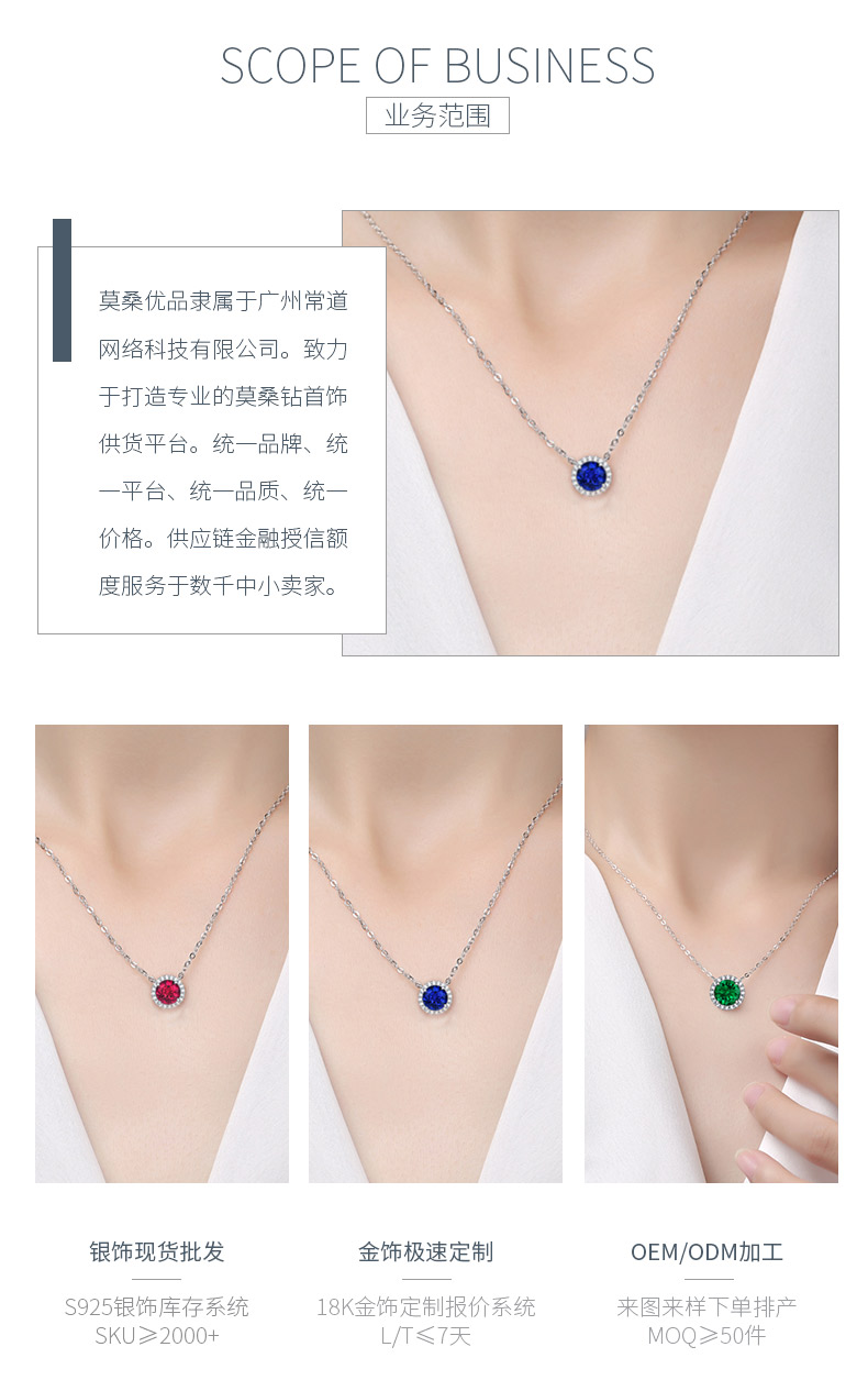 XSN0094培育彩宝S925银镀白金项链圆形1.0ct - 3