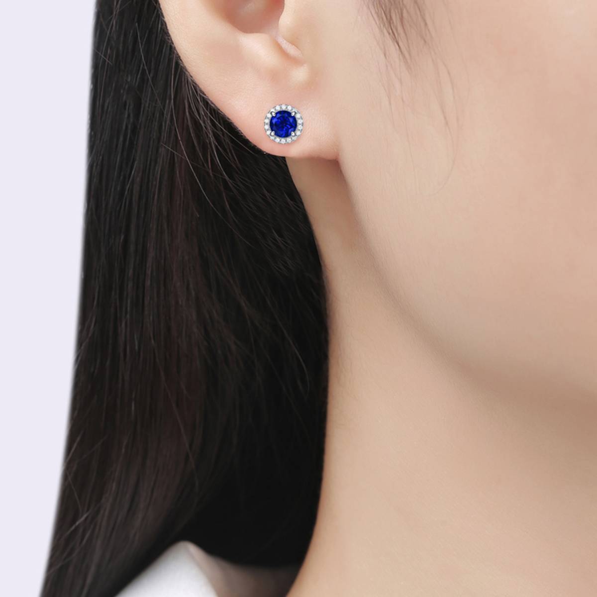 XSE0103培育彩宝S925银镀白金Stud Earring圆形1.0ct