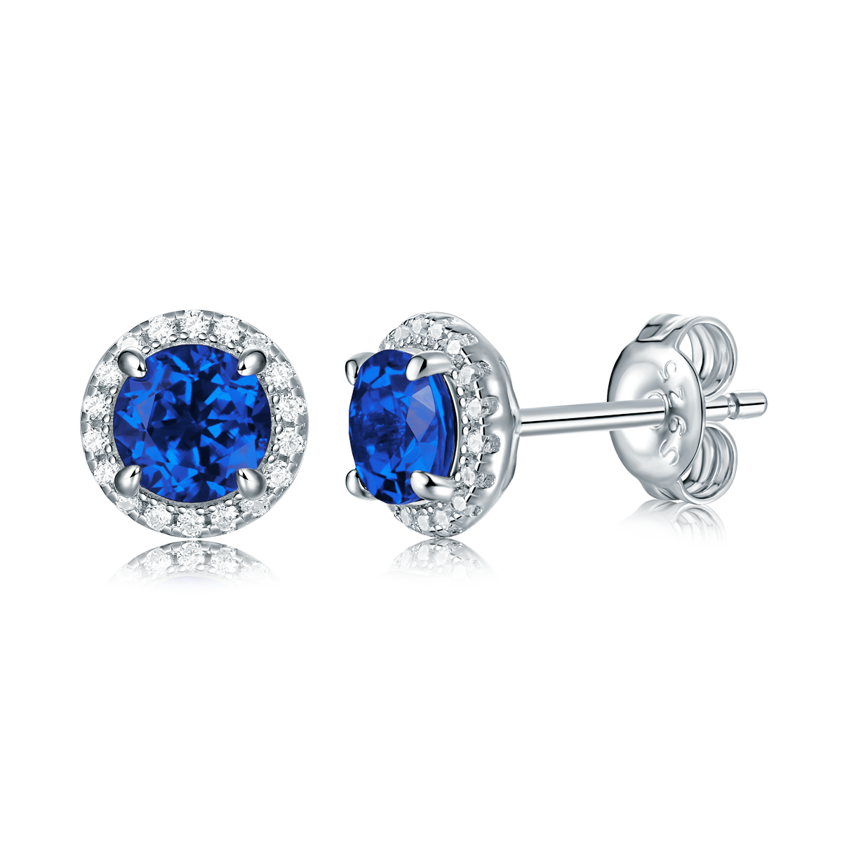 XSE0103培育彩宝S925银镀白金Stud Earring圆形1.0ct
