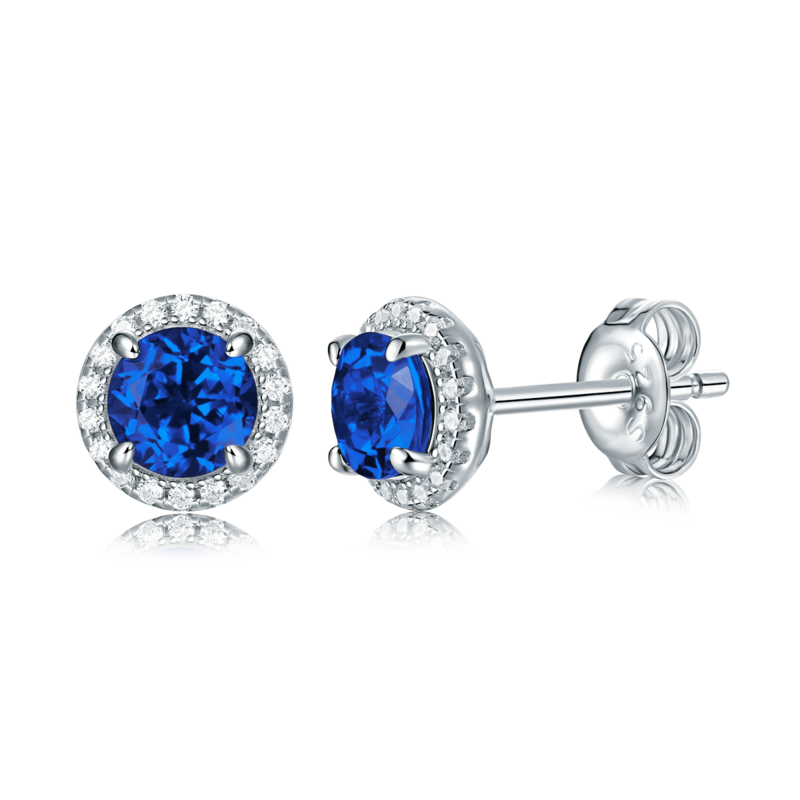 XSE0103培育彩宝S925银镀白金Stud Earring圆形1.0ct