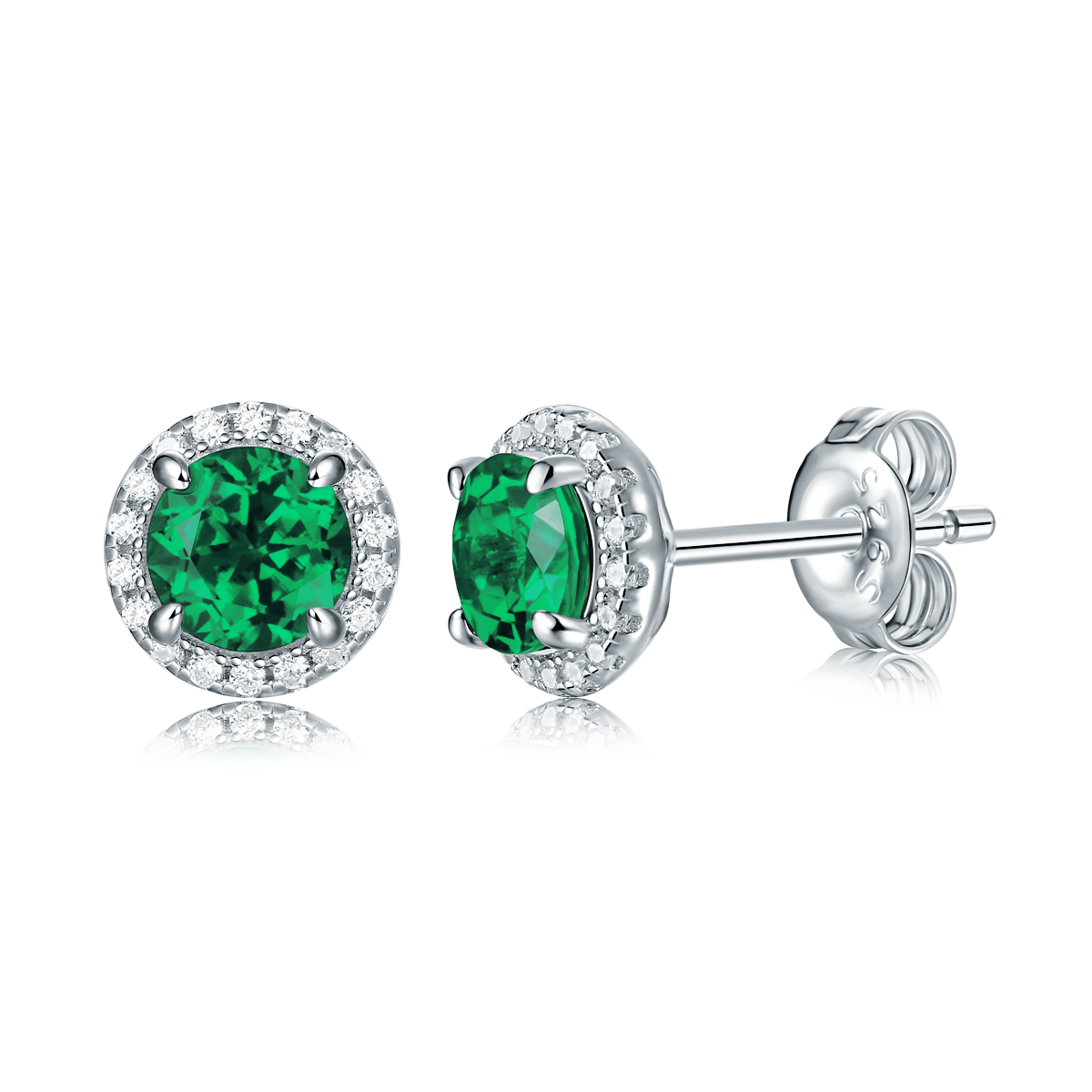 XSE0103培育彩宝S925银镀白金Stud Earring圆形1.0ct